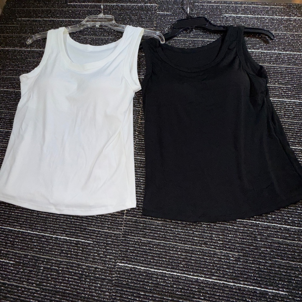 2PC Tank Top Set Women XL Black White Built-in Bra Camisole